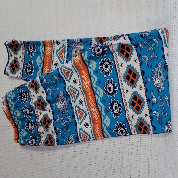 New Mix Graphic Colorful Elastic Pullon Thick Winter Orange & Teal Sz PLUS Pants - Picture 6 of 10